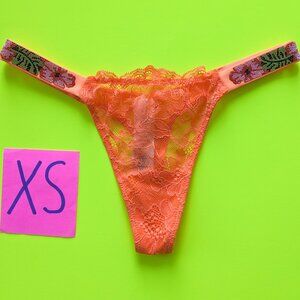 Victoria's Secret Rhinestone Size XS Lace Orange Thong Panty